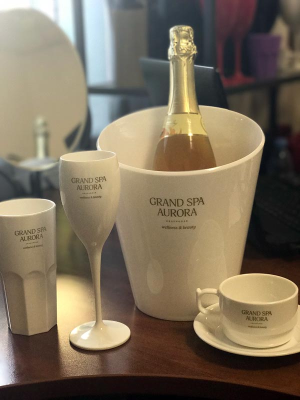 Бокалы и ведерки для шампанского с логотипом для Grand Spa Aurora